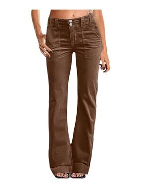 Flamingals Brown Corduroy Wide Leg Pants NWOT Size Large Stretch High Rise